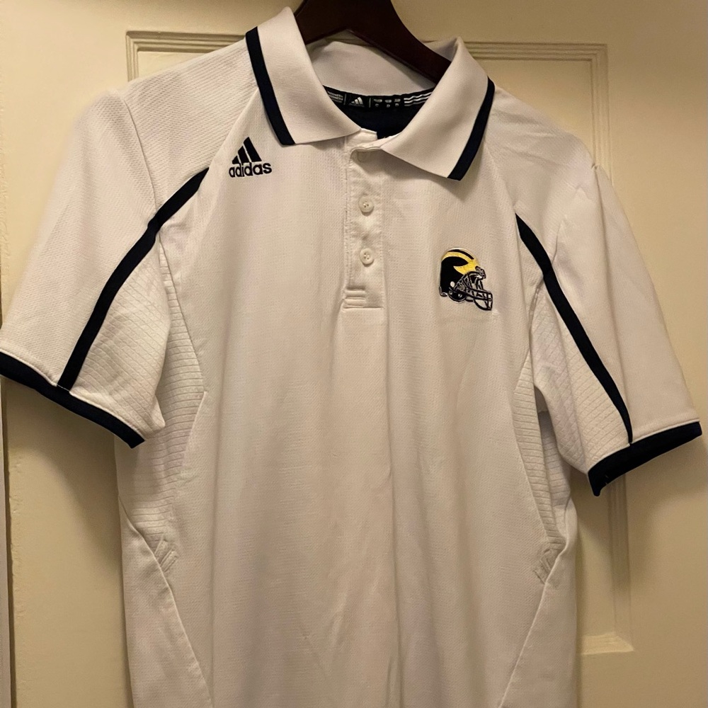 University of Michigan Wolverines Adidas Embroidered Polo White Sz Small